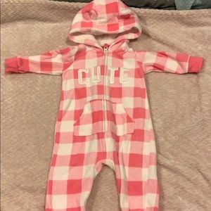 Carters fleece pink plaid onesie